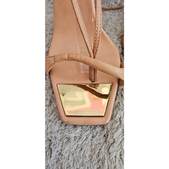 New Schutz Vikki Tan Leather Lace Up High Heel Square Toe Sandals Womens Size 8B - Picture 4 of 9